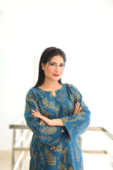 Floral Leaf Print 2Pcs Stitched Lawn Luxury Suit