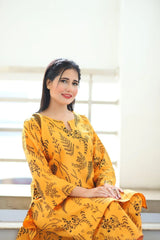 Floral Leaf Print 2Pcs Stitched Lawn Luxury Suit