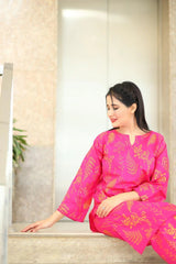 Floral Leaf Print 2Pcs Stitched Lawn Luxury Suit