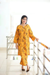 Floral Leaf Print 2Pcs Stitched Lawn Luxury Suit