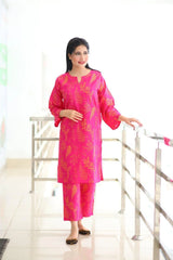 Floral Leaf Print 2Pcs Stitched Lawn Luxury Suit