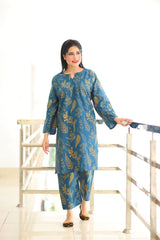 Floral Leaf Print 2Pcs Stitched Lawn Luxury Suit