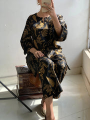 Floral Leaf Print 2Pcs Stitched Lawn Luxury Suit