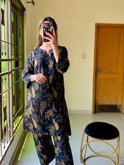 Floral Leaf Print 2Pcs Stitched Lawn Luxury Suit