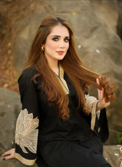 ALMOND PLAZZO BLACK STICHTED 2PCS Cotton Luxury Stitched