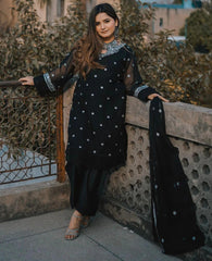 HANIA 3-PC Stitched Chiffon Luxury Suit Pakistani Designer