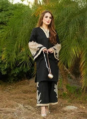 ALMOND PLAZZO BLACK STICHTED 2PCS Cotton Luxury Stitched
