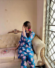 Flower Print 2Pcs Stitched Premium Fabric Luxury Suit Pakistani
