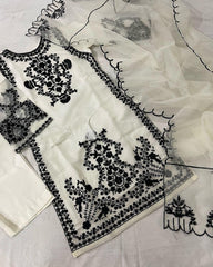 WHITE SNOW ORGANZA 3PCS Organza Luxury Stitched Suit