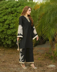 ALMOND PLAZZO BLACK STICHTED 2PCS Cotton Luxury Stitched