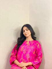 Floral Leaf Print 2Pcs Stitched Lawn Luxury Suit