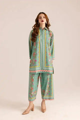 Emerald 2Pcs Stitched Lawn Luxury Suit Pakistani Designer