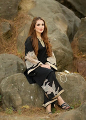 ALMOND PLAZZO BLACK STICHTED 2PCS Cotton Luxury Stitched