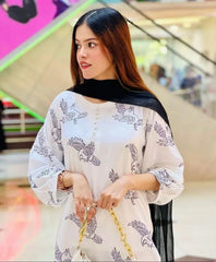 Sparrow 2Pcs Stitched Lawn Luxury Suit Pakistani Designer